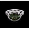 Image 2 : 3.03ct Green Tourmaline and Diamond Ring - 14KT White Gold