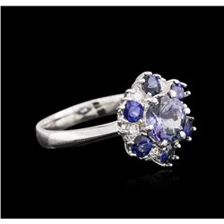 14KT White Gold 1.37ct Tanzanite, Sapphire and Diamond Ring