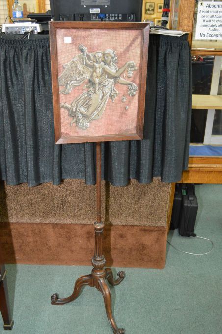 Antique adjustable fire/draft screen with needle point upholstered ...