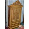 Image 1 : French style heavily carved matched grain, two door, three drawer cabinet with carved garland decora
