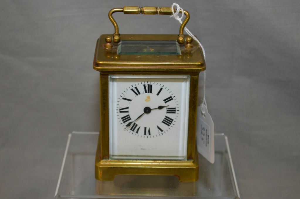 Vintage brass French made carriage clock with bevelled glass panels ...