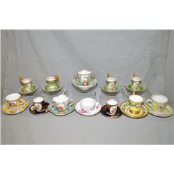 Selection of antique demis and/or tea cups and saucers including Vienna, Miessen, unmarked etc. note