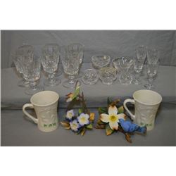 Selection of signed crystal including Edinburgh wine glasses etc. plus two Belleek collector's club 