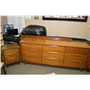 Image 1 : Mid century modern walnut bedroom suite including 9 drawer dresser, two night tables and headboard a