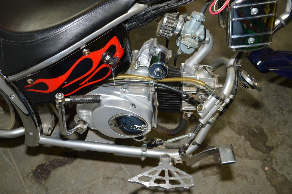 50cc mini chopper made by Loncin with aluminium rims, flame paint and ...