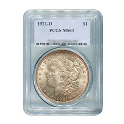1921-D $1 Morgan Silver Dollar - PCGS MS64