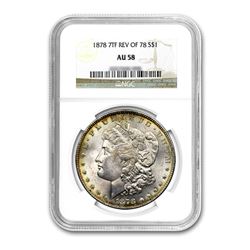 1878 Reverse $1 Morgan Silver Dollar 7 Tail Feather - NGC AU58
