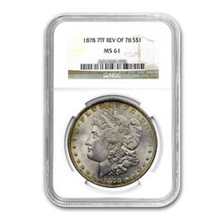 1878 Reverse $1 Morgan Silver Dollar 7 Tail Feather - NGC MS61