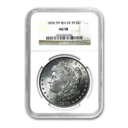 1878 Rev of 79 $1 Morgan Silver Dollar 7 Tail Feather - NGC AU58