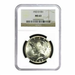 1923-D $1 Peace Silver Dollar - NGC MS63