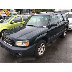 2003 SUBARU FORESTER 2.5X AWD, 4 DOOR HATCHBACK, GREEN, VIN # JF1SG63673H749980