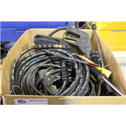 BOX OF ASSORTED PRESSURE WASHER HOSES AND WANDS