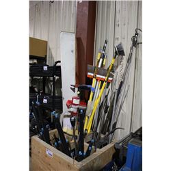 BIN OF ASSORTED PRESSURE WASHER WANDS, PARTS AND SCRUB BRUSHES