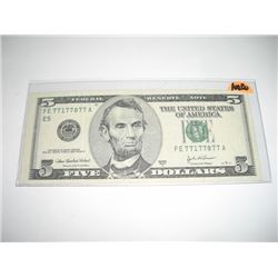 2003 SERIES A EXTREMELY RARE *SAME 6 DIGITS 7'S* $5.00 SERIAL # FE77177877A. CURRENCY BILL CAME OUT