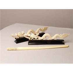 Pr Old Carved Ivory Dragons