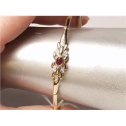 14K Gold Diamond & Garnet Bangle