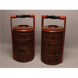 Pair of Burmese Lacquer Food Boxes