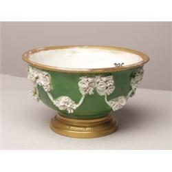 Antique Green Glaze & Floral Bowl