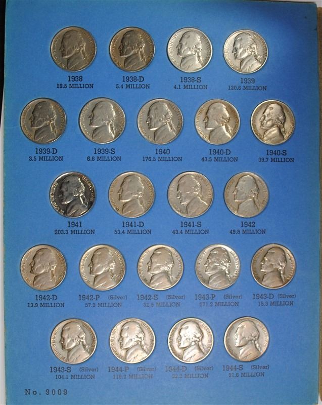 COMPLETE SET OF JEFFERSON NICKELS 1938 THRU 1961 IN WHITMAN ALBUM