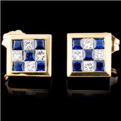 18K Gold 0.63ctw Sapphire & 0.40ctw Diamond Earrin