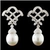 Image 1 : 14K Gold 12.00mm Pearl & 1.12ctw Diamond Earrings