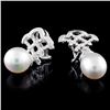 Image 2 : 14K Gold 12.00mm Pearl & 1.12ctw Diamond Earrings