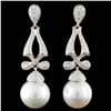 Image 1 : 14K Gold 12.00mm Pearl & 1.18ctw Diamond Earrings