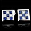 Image 1 : 18K Gold 0.60ct Sapphire & 0.40ct Diamond Earrings