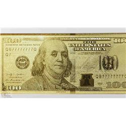 #7-24K GOLD FOIL AMERICAN ONE HUNDRED DOLLAR BILL