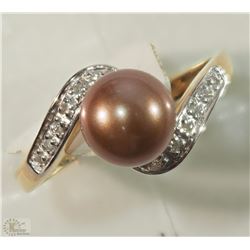 #12-14K YELLOW GOLD PEARL AND DIAMOND RING