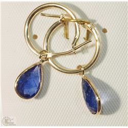 #14-14K YELLOW GOLD SAPPHIRE HOOP EARRINGS