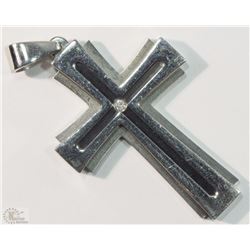 #16-STAINLESS STEEL MEN'S DIAMOND CROSS PENDANT
