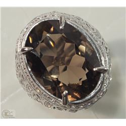 #20-STERLING SILVER MEN'S LARGE QUARTZ RING