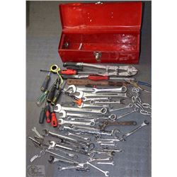 RED TOOLBOX WITH ASSORTED WRENCHES,SCREWDRIVERS