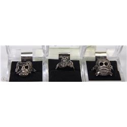 3 STAINLESS STEEL MENS SKULL RINGS