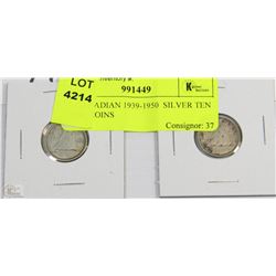 H) CANADIAN 1939-1950  SILVER TEN CENT COINS