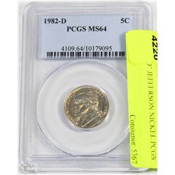 N)1982 "D" JEFFERSON NICKEL PCGS MS64