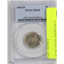 M)1963 "D" JEFFERSON NICKEL PCGS MS64