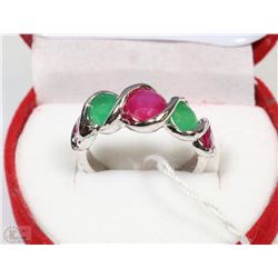 #12NATURAL RUBY + EMERALD .925 STERLING SILVER