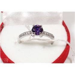 #30NATURAL AMETHYST + CZ .925 STERLING SILVER RING