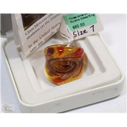 THREE TONE 24K GOLD MURANO GLASS RING SIZE 7