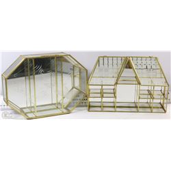 SET OF BRASS AND GLASS CURIO DISPLAY CASES