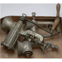 TRAY OF ALEXANDER & UNIVERSAL MEAT GRINDERS