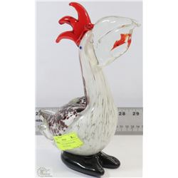 MURANO STYLE BLOWN GLASS PELICAN WITH FISH IN
