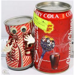 VINTAGE DANCING CHERRY COLA TIN AND CHERRY COLA