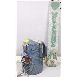 CERAMIC BLUE JEAN JUICE/WATER JUG WITH WINDCHIMES