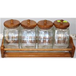 OAK 4 CANNISTER SET WITH STANDING RACK 10"X20"