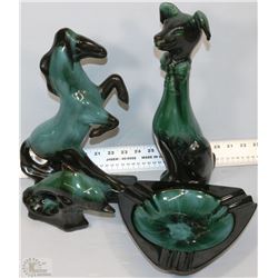 FLAT WITH FOUR BLUE MOUNTAIN POTTERY FIGURES