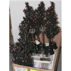 #19)HALLOWEEN BOX OF TREES AND KNICK NACKS