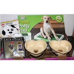 FLAT OF PUPPY ACCESORIES- PEE PAD,3 DOGGIE OUTFITS